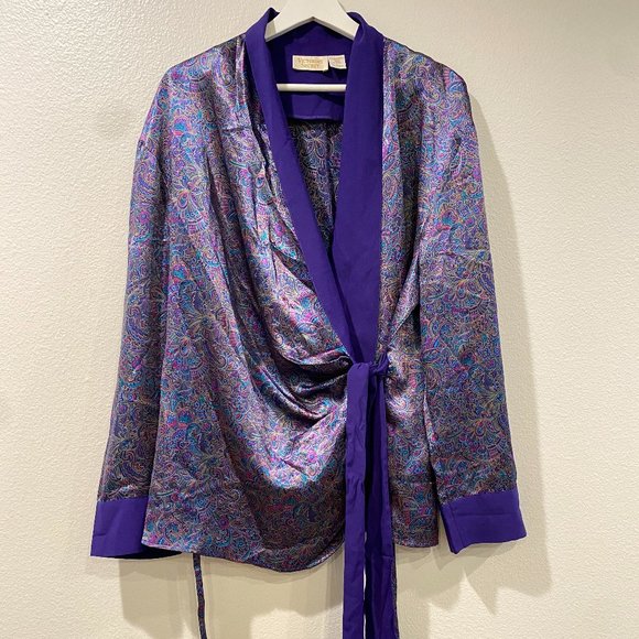 Vintage Victoria's Secret Royal Purple Satin Paisley Robe - Picture 14 of 15